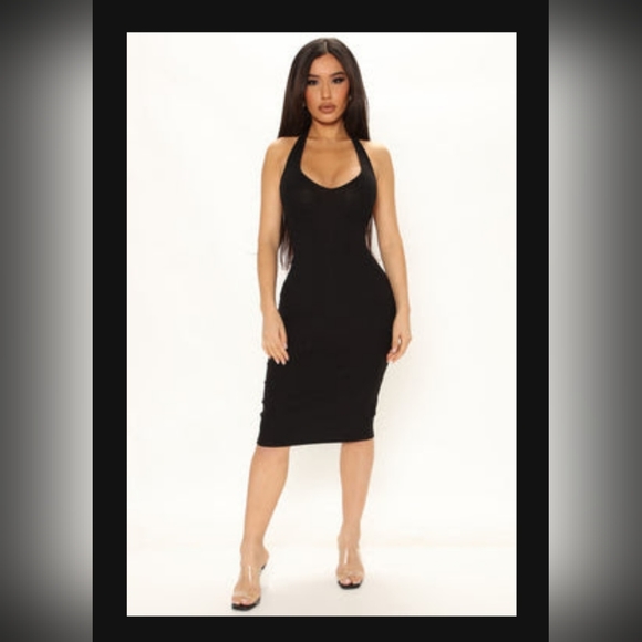 Woman's black halter midi dress - Picture 1 of 3